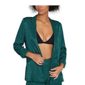 L*Space Green Bennytt Viscose Blazer Ultramarine Emerald Green Leopard Print 6